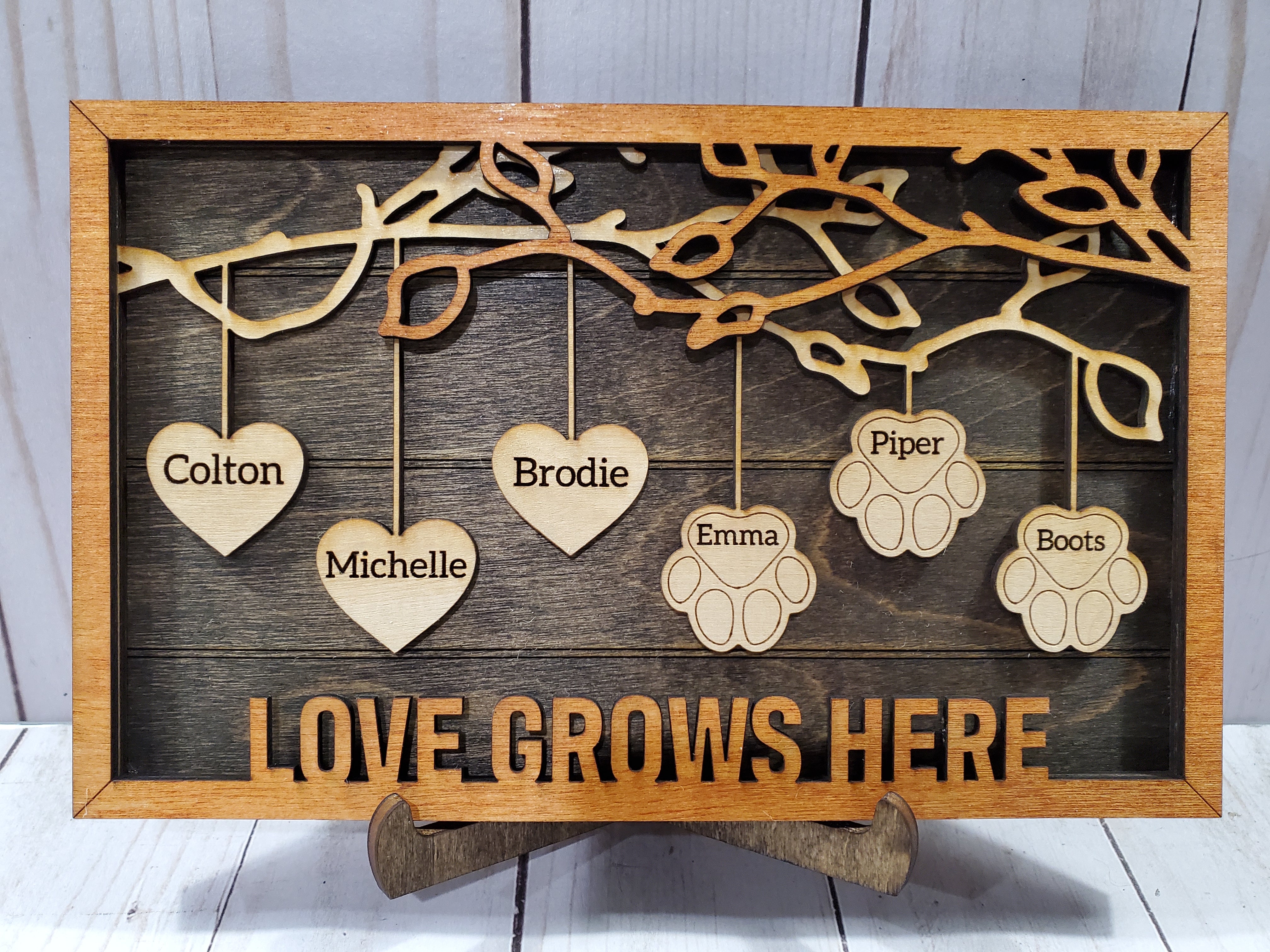 Dangling Hearts Family Tree Frame Personalized