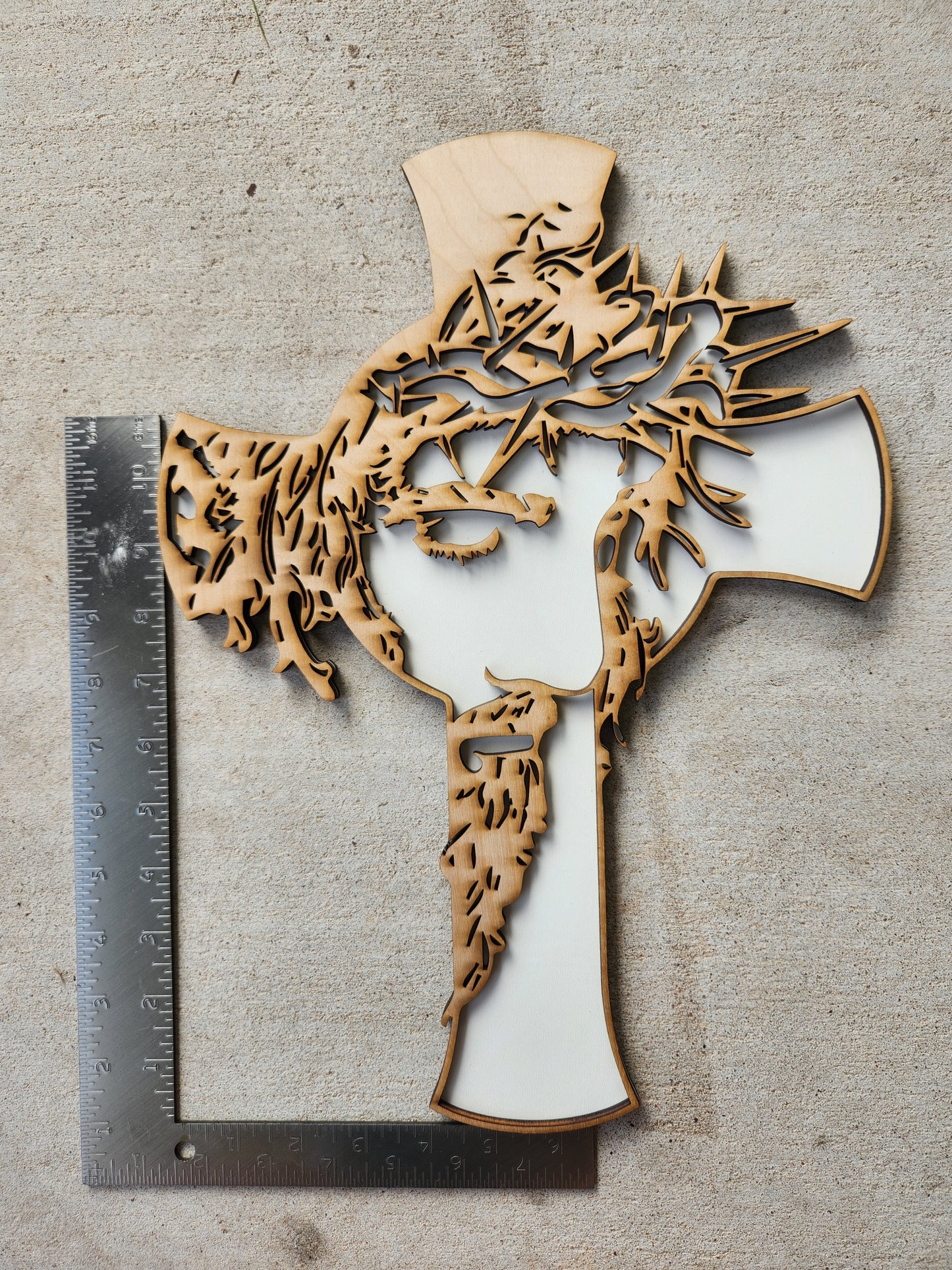 Cross - Curved Design - Jesus' Face - Crown of Thorns